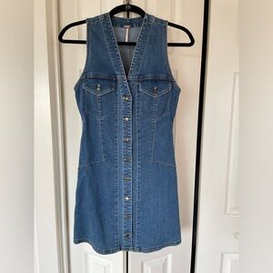Free People Wandering Star Denim Mini Dress
